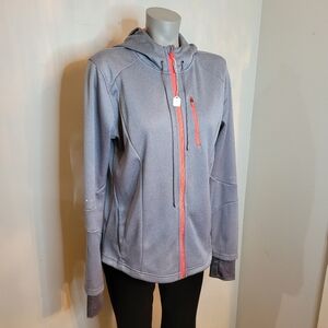 Women's Gray Hooded Jacket with Pink Accents
